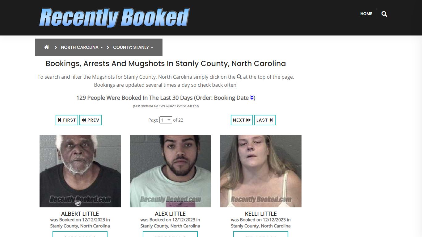 Bookings, Arrests and Mugshots in Stanly County, North Carolina
